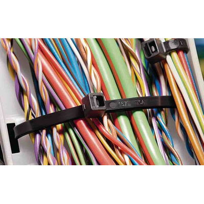 HellermannTyton Cable Tie, 200mm x 4.6 mm, Black Polyamide 6.6 (PA66), Pk-100