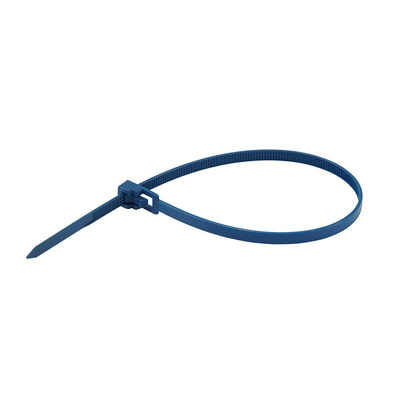 RS PRO Cable Tie, Releasable, 250mm x 4.5 mm, Blue Metal Detectable, Pk-100