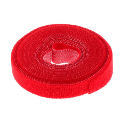 RS PRO Cable Tie, Hook and Loop, 5m x 16 mm, Red Nylon