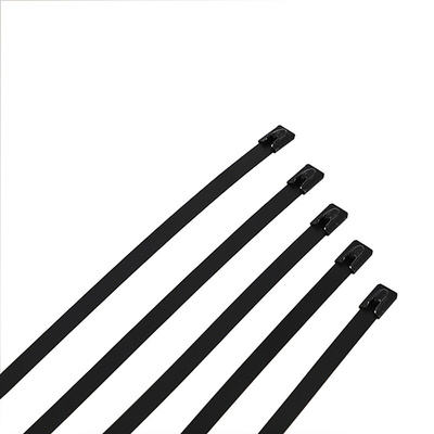 RS PRO Cable Tie, Ball Lock, 125mm x 4.6 mm, Black 316 Stainless Steel