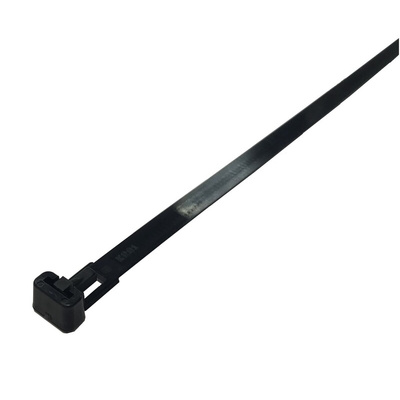 RS PRO Cable Tie, Releasable, 200mm x 7.6 mm, Black Nylon