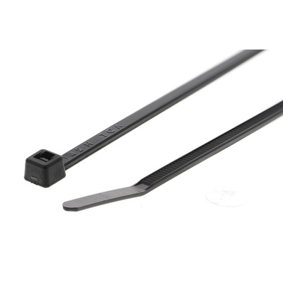 HellermannTyton Cable Tie, Inside Serrated, 145mm x 2.5 mm, Black Polyamide 6.6 (PA66), Pk-100