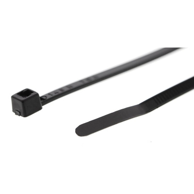 HellermannTyton Cable Tie, Inside Serrated, 100mm x 2.5 mm, Black Polyamide 6.6 (PA66), Pk-100