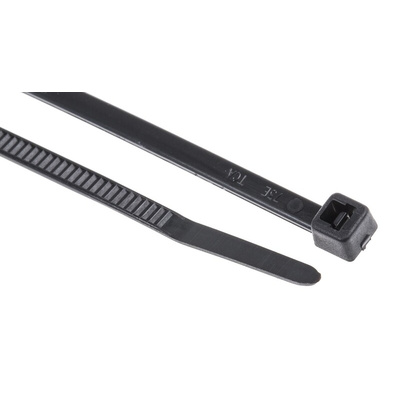 HellermannTyton Cable Tie, Inside Serrated, 190mm x 3.5 mm, Black Polyamide 6.6 (PA66), Pk-100