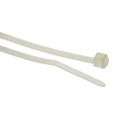 HellermannTyton Cable Tie, Inside Serrated, 100mm x 2.5 mm, Natural Polyamide 6.6 (PA66), Pk-100