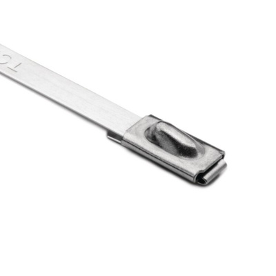 HellermannTyton Cable Tie, Roller Ball, 127mm x 4.6 mm, Metallic 316 Stainless Steel, Pk-100