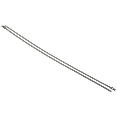 HellermannTyton Cable Tie, Roller Ball, 362mm x 4.6 mm, Metallic 316 Stainless Steel, Pk-100