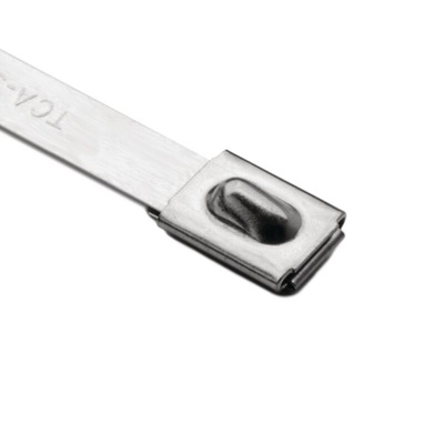 HellermannTyton Cable Tie, Roller Ball, 201mm x 7.9 mm, Metallic 316 Stainless Steel, Pk-50
