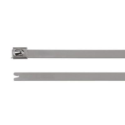 HellermannTyton Cable Tie, Roller Ball, 201mm x 7.9 mm, Metallic 316 Stainless Steel, Pk-50