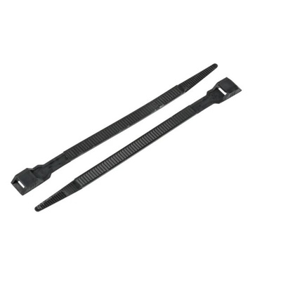RS PRO Cable Tie, Double Locking, 180mm x 9 mm, Black Nylon, Pk-250