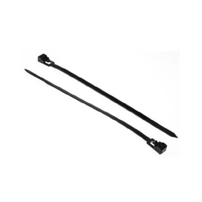 RS PRO Cable Tie, Releasable, 200mm x 4.5 mm, Black Nylon, Pk-250