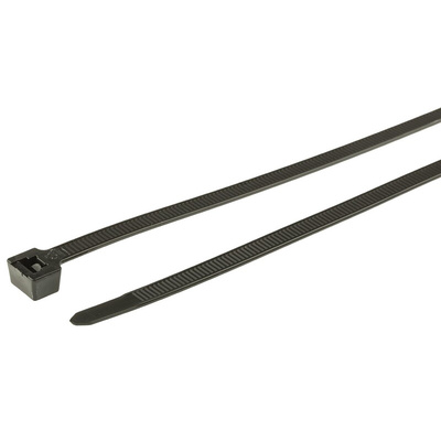 HellermannTyton Cable Tie, Inside Serrated, 365mm x 7.6 mm, Black Polyamide 6.6 (PA66), Pk-100