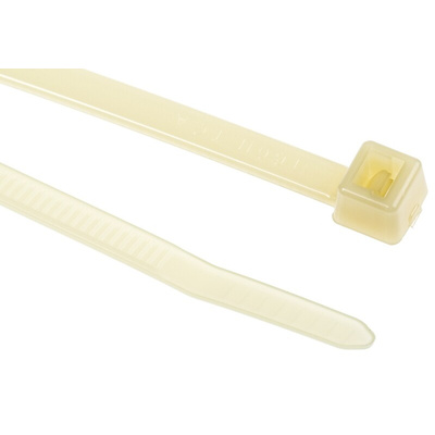 HellermannTyton Cable Tie, Inside Serrated, 200mm x 4.6 mm, Natural PA 4.6, Pk-100