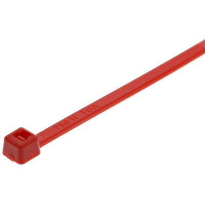 HellermannTyton Cable Tie, Inside Serrated, 100mm x 2.5 mm, Red Polyamide 6.6 (PA66), Pk-100