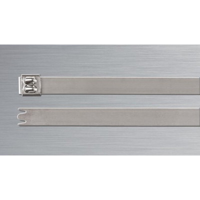 HellermannTyton Cable Tie, Roller Ball, 681mm x 12.3 mm, Metallic 316 Stainless Steel, Pk-50