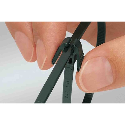 HellermannTyton Cable Tie, Releasable, 200mm x 4.7 mm, Black Polyamide 6.6 (PA66), Pk-100