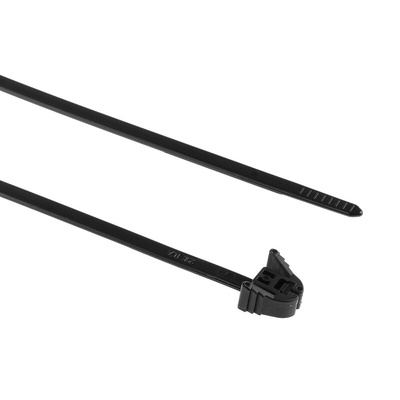 HellermannTyton Cable Tie, Releasable, 305mm x 4.7 mm, Black Polyamide 6.6 (PA66), Pk-100