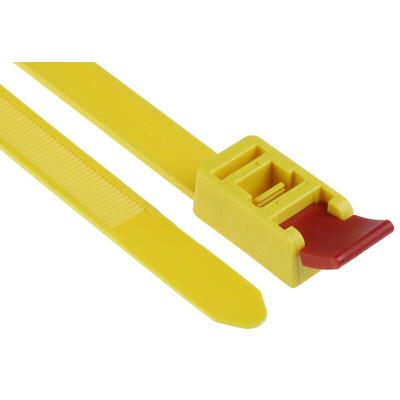 HellermannTyton Cable Tie, Releasable, 750mm x 13 mm, Yellow Polyamide 6.6 (PA66), Pk-5