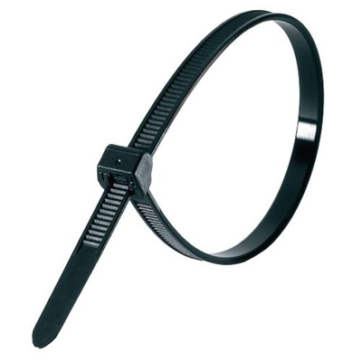 HellermannTyton Cable Tie, 100mm x 2.5 mm, Black Polyamide 6.6 (PA66), Pk-200