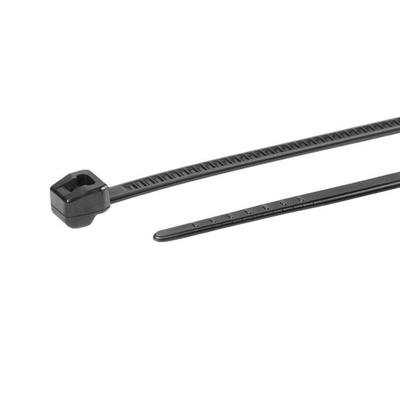 HellermannTyton Cable Tie, 100mm x 2.5 mm, Black Polyamide 6.6 (PA66), Pk-200