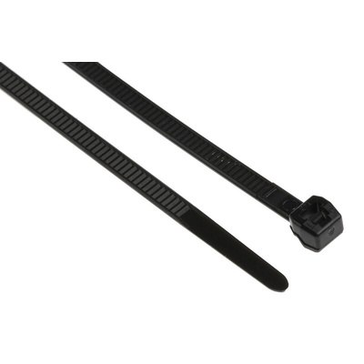 HellermannTyton Cable Tie, 200mm x 3.4 mm, Black Polyamide 6.6 (PA66), Pk-100