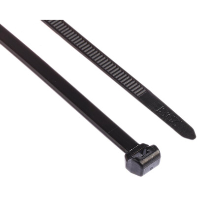 HellermannTyton Cable Tie, 200mm x 4.6 mm, Black Polyamide 6.6 (PA66), Pk-100