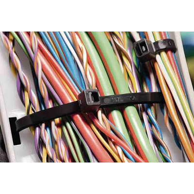 HellermannTyton Cable Tie, 100mm x 2.5 mm, Black Polyamide 6.6 (PA66), Pk-100