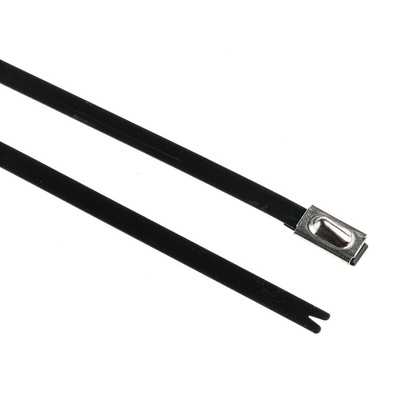 HellermannTyton Cable Tie, Roller Ball, 201mm x 4.6 mm, Black Polyester Coated Stainless Steel, Pk-100