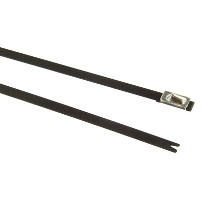 HellermannTyton Cable Tie, Roller Ball, 362mm x 4.6 mm, Black Polyester Coated Stainless Steel, Pk-100