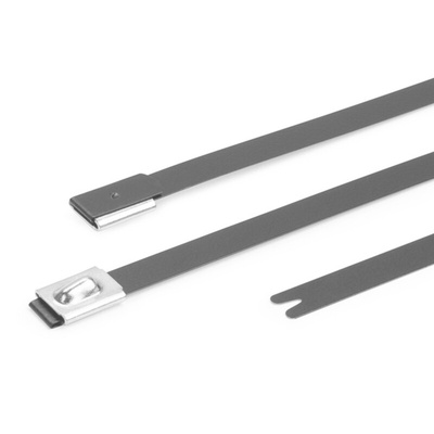 HellermannTyton Cable Tie, Roller Ball, 201mm x 7.9 mm, Black Polyester Coated Stainless Steel, Pk-50