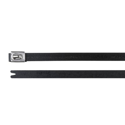 HellermannTyton Cable Tie, Roller Ball, 201mm x 7.9 mm, Black Polyester Coated Stainless Steel, Pk-50