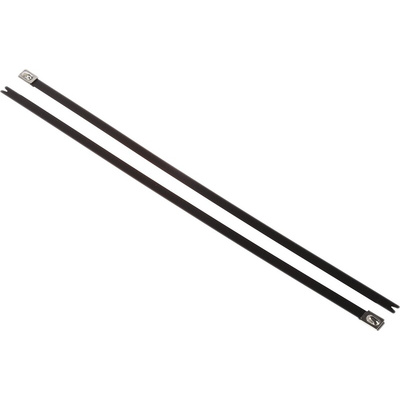 HellermannTyton Cable Tie, Roller Ball, 362mm x 7.9 mm, Black Polyester Coated Stainless Steel, Pk-50