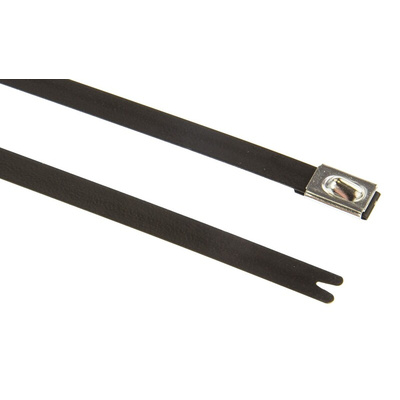 HellermannTyton Cable Tie, Roller Ball, 521mm x 7.9 mm, Black Polyester Coated Stainless Steel, Pk-50