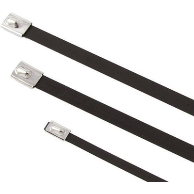 HellermannTyton Cable Tie, Roller Ball, 521mm x 12.3 mm, Black Polyester Coated Stainless Steel, Pk-50