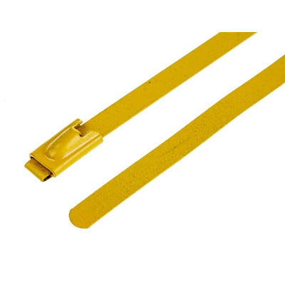 RS PRO Cable Tie, Roller Ball, 150mm x 4.6 mm, Yellow Polyester Coated Stainless Steel, Pk-100