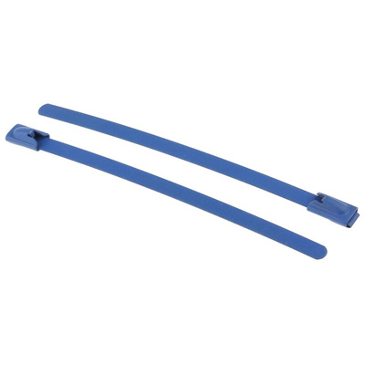 RS PRO Cable Tie, Roller Ball, 100mm x 4.6 mm, Blue Polyester Coated Stainless Steel, Pk-100