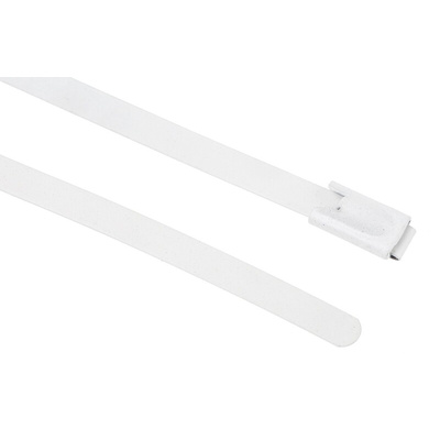 RS PRO Cable Tie, Roller Ball, 200mm x 4.6 mm, White Polyester Coated Stainless Steel, Pk-100