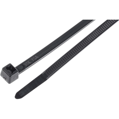 HellermannTyton Cable Tie, Inside Serrated, 200mm x 4.6 mm, Black Polyamide 6.6 (PA66), Pk-100