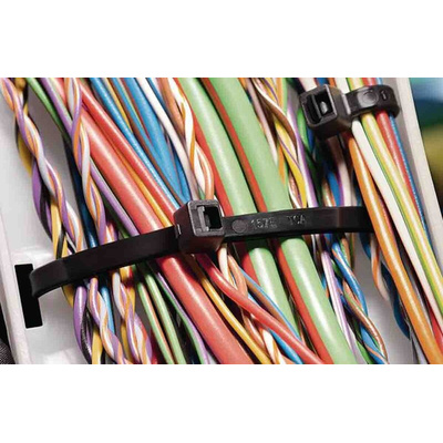 HellermannTyton Cable Tie, Inside Serrated, 600mm x 7.6 mm, Black Polyamide 6.6 (PA66), Pk-50