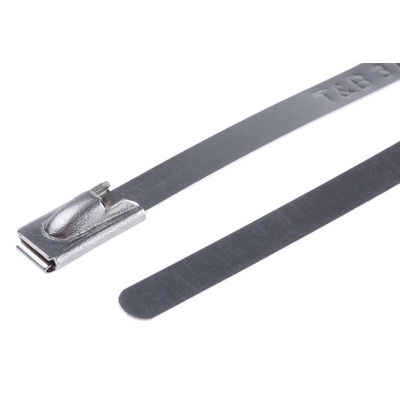 Thomas & Betts Cable Ties, Roller Ball, 200mm x 4.6 mm, Metallic 316 Stainless Steel, Pk-100