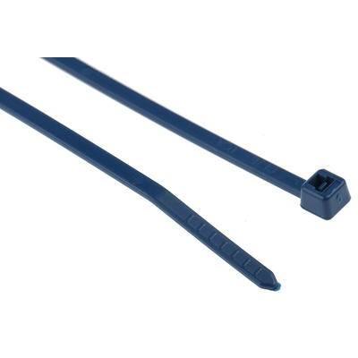 HellermannTyton Cable Tie, Standard, 100mm x 2.5 mm, Blue Polyamide 6.6 (PA66), Pk-100