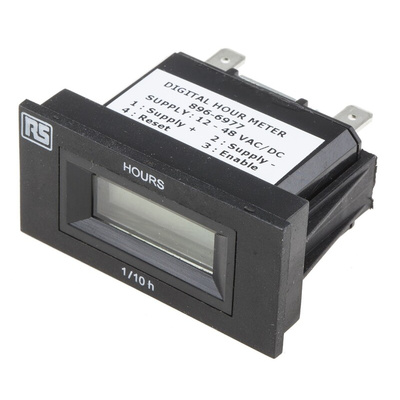 RS PRO Hour Meter Counter, 6 Digit, 50Hz, 12 → 48 V ac/dc