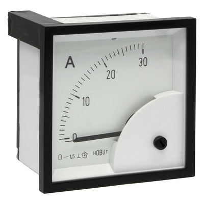 HOBUT D72MC Analogue Panel Ammeter 0/30A For Shunt 75mV DC, 72mm x 72mm Moving Coil