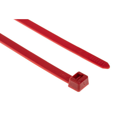 HellermannTyton Cable Tie, 380mm x 7.6 mm, Red Polyamide 6.6 (PA66), Pk-100