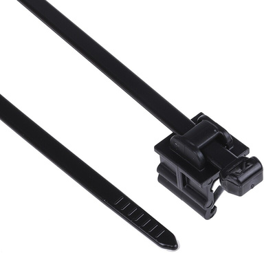 HellermannTyton Cable Tie Assemblies, Black Polyamide 6.6 (PA66), Pk-100