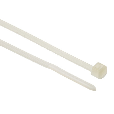 HellermannTyton Cable Tie, Inside Serrated, 205mm x 2.5 mm, Natural Polyamide 6.6 (PA66), Pk-100
