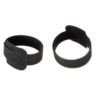 Thomas & Betts Cable Ties, Hook and Loop, 228.6mm x 19.05 mm, Black Nylon, Pk-10