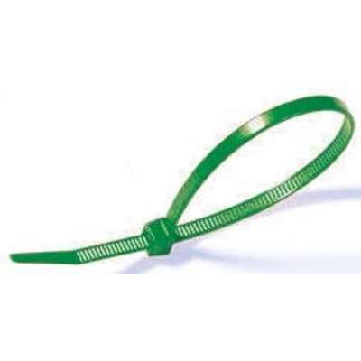 HellermannTyton Cable Tie, Inside Serrated, 100mm x 2.5 mm, Green Polyamide 6.6 (PA66), Pk-100