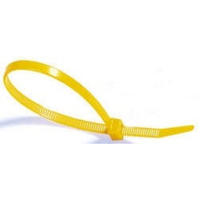HellermannTyton Cable Tie, Inside Serrated, 100mm x 2.5 mm, Yellow Polyamide 6.6 (PA66), Pk-100