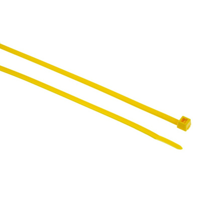 HellermannTyton Cable Tie, Inside Serrated, 390mm x 4.7 mm, Yellow Polyamide 6.6 (PA66), Pk-100